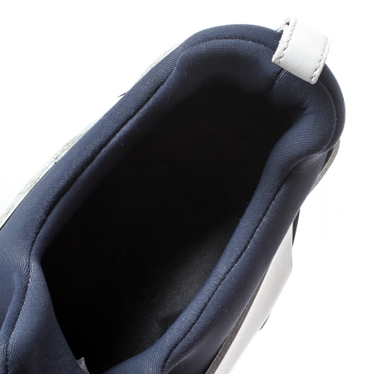 Pre Owned Hermes Navy Blue/White Fabric and Leather Player Sneakers Size 38