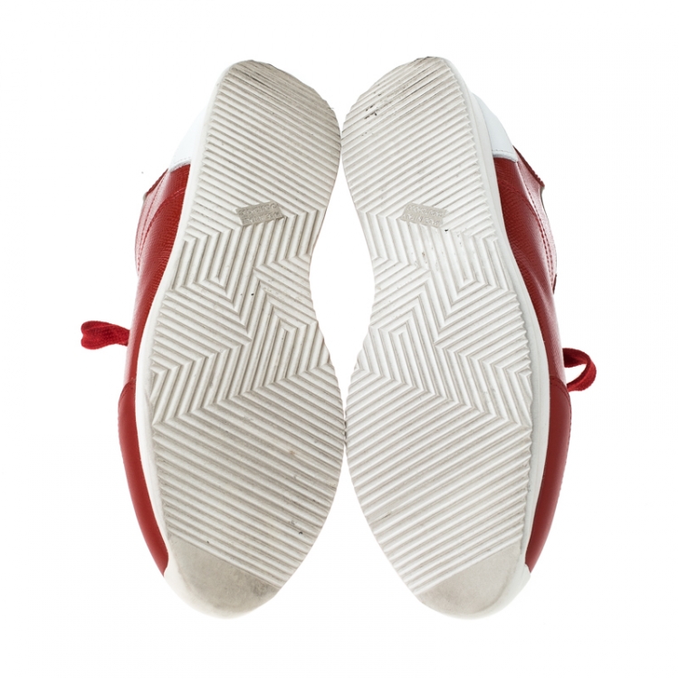Pre Owned Hermes Red Patent Leather Low Top Sneakers Size 37.5