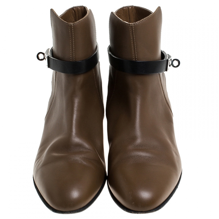 Pre Owned Hermes Brown Leather Neo Ankle Boots Size 38.5