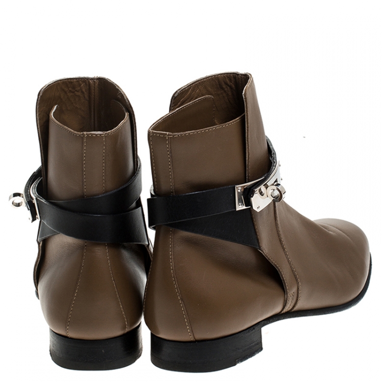 Pre Owned Hermes Brown Leather Neo Ankle Boots Size 38.5