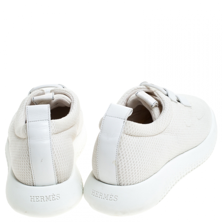 Pre Owned Hermes White Mesh Team Sneakers Size 38