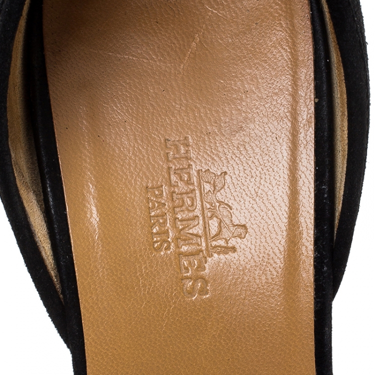 Pre Owned Hermes Black Suede Metal Chain Detail D'orsay Pumps Size 38.5