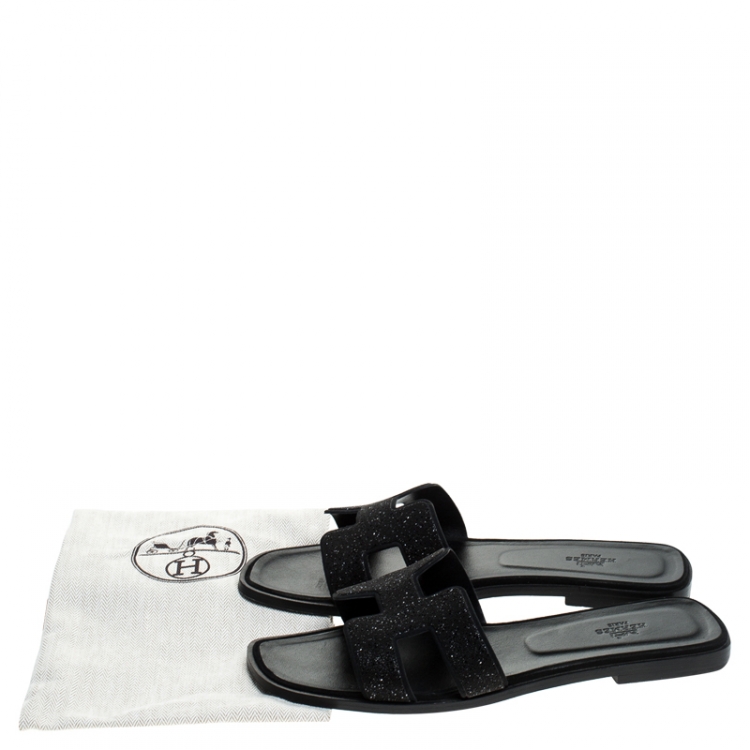 black glitter slides