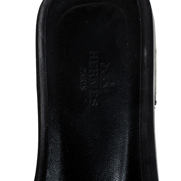 Pre Owned Hermes Black Crystal Embellished Oran Flat Slides Size 38
