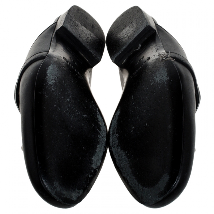 Pre Owned Hermes Black Calfskin Leather Palladium Plated Oz Mules Size 36.5