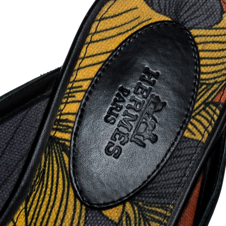 Pre Owned Hermes Black Calfskin Leather Palladium Plated Oz Mules Size 36.5
