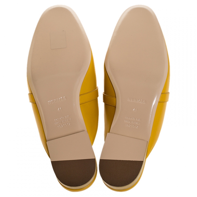 Pre Owned Hermes Mustard Calfskin Leather Palladium Plated Oz Mules Size 41