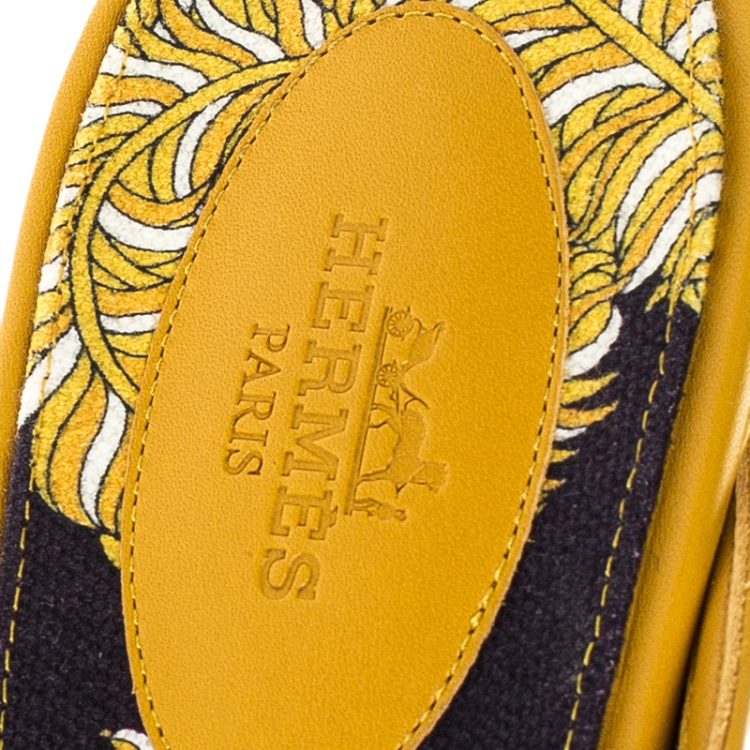 Pre Owned Hermes Mustard Calfskin Leather Palladium Plated Oz Mules Size 41