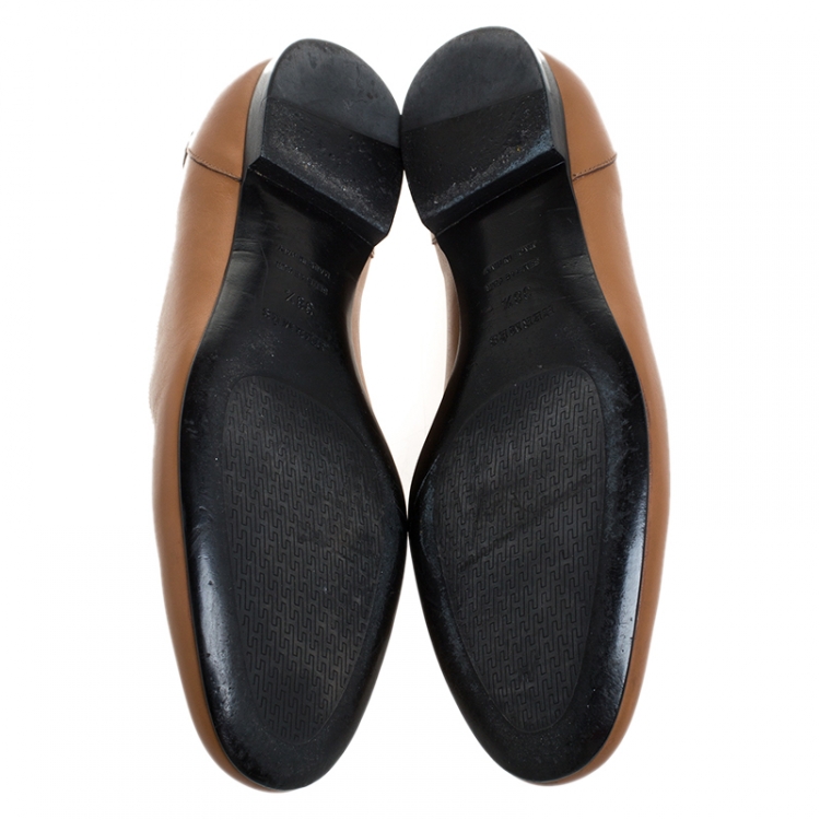 Pre Owned Hermes Brown Leather Ballet Flats Size 38.5