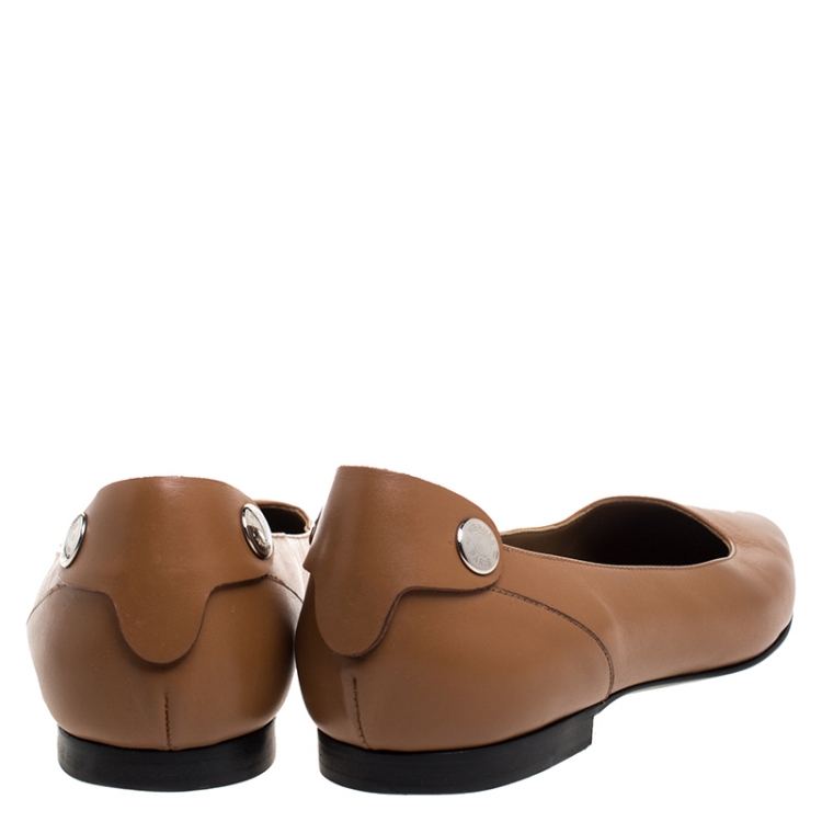 Pre Owned Hermes Brown Leather Ballet Flats Size 38.5
