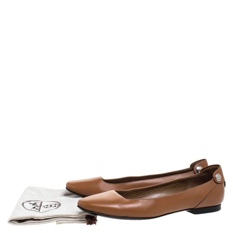 Pre Owned Hermes Brown Leather Ballet Flats Size 38.5
