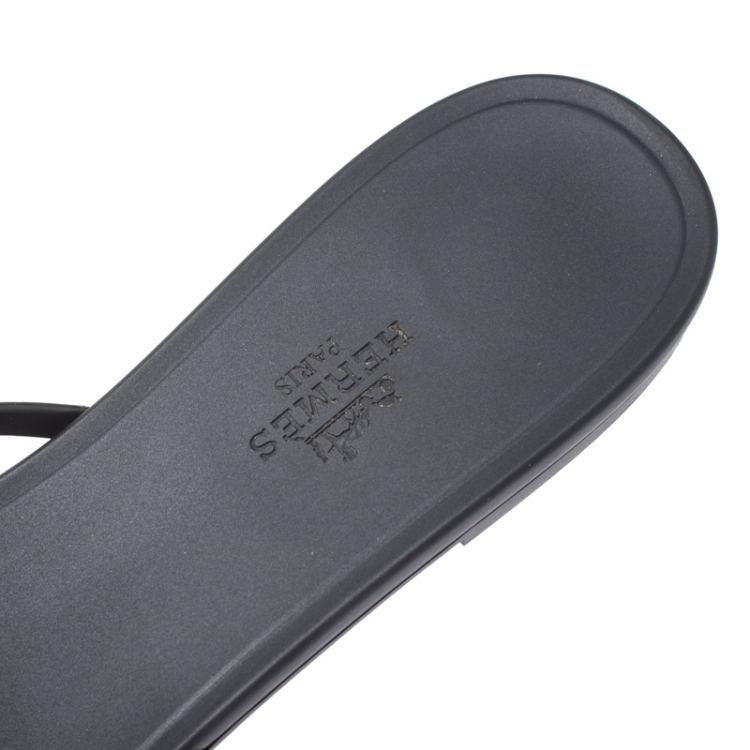 Pre Owned Hermes Black Rubber D'ancre Chaine Rivage Flats Size 40