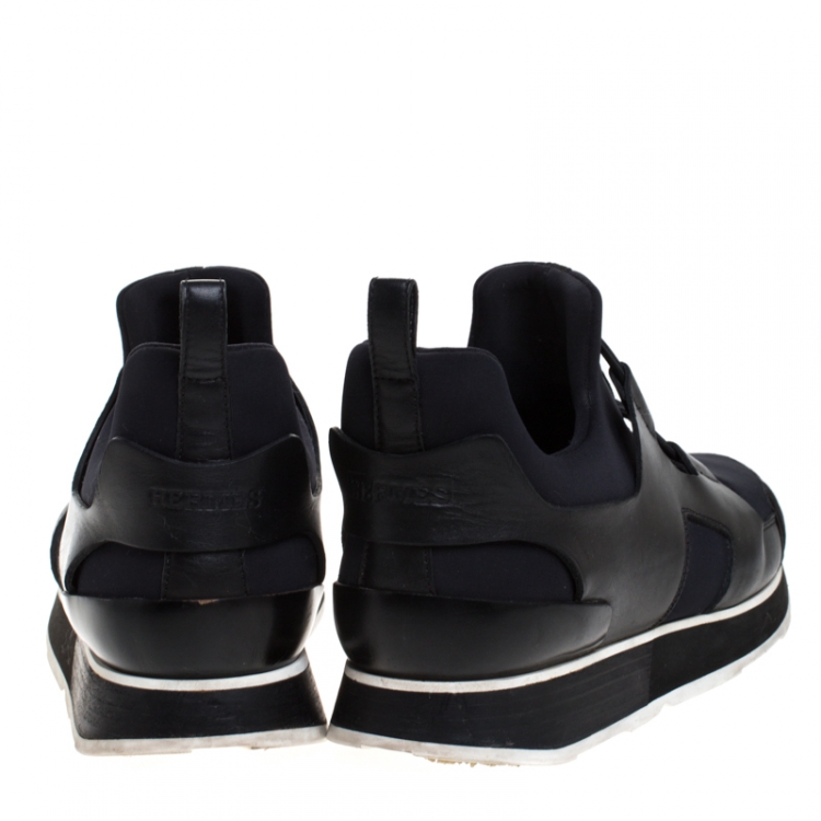 Pre Owned Hermes Black Fabric and Leather Player Sneakers Size 41
