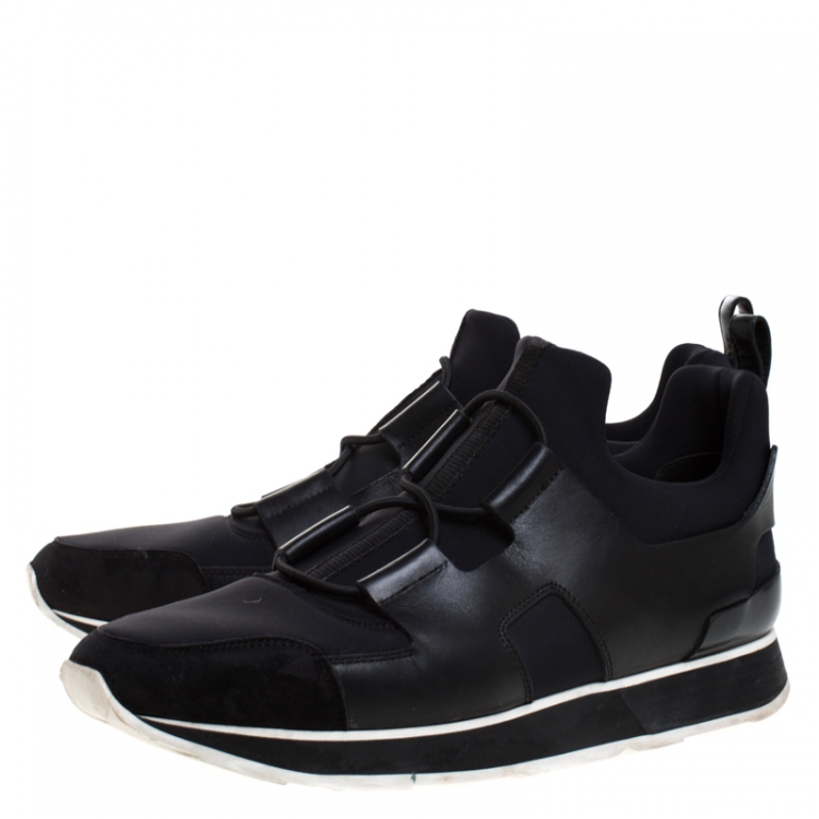 Pre Owned Hermes Black Fabric and Leather Player Sneakers Size 41
