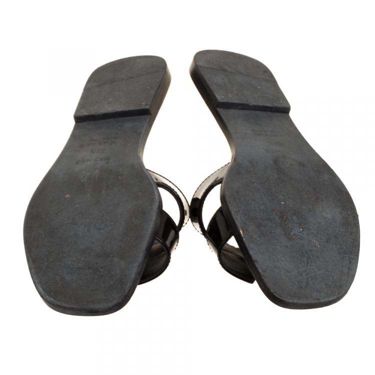 Pre Owned Hermes Black Patent Leather Oran Flats Size 38.5