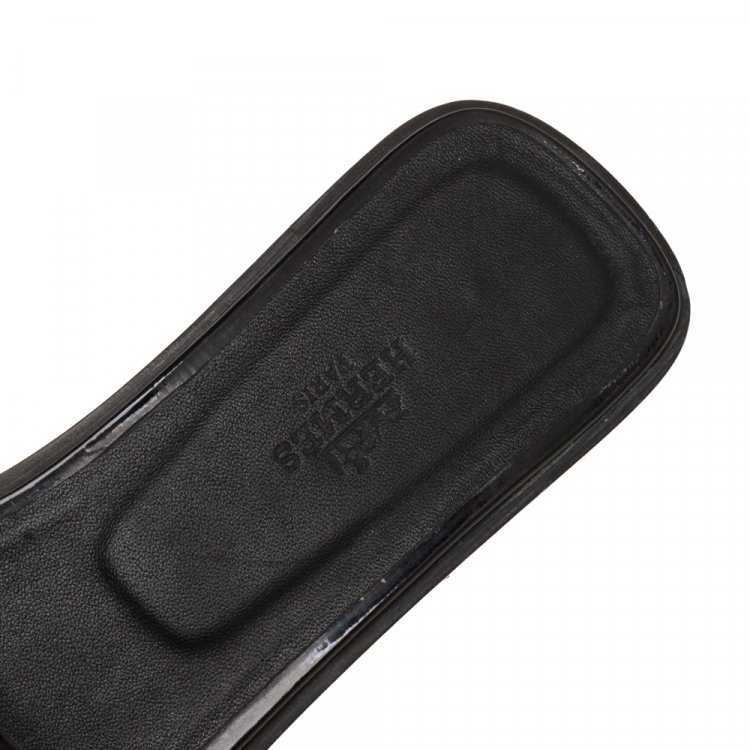 Pre Owned Hermes Black Patent Leather Oran Flats Size 38.5