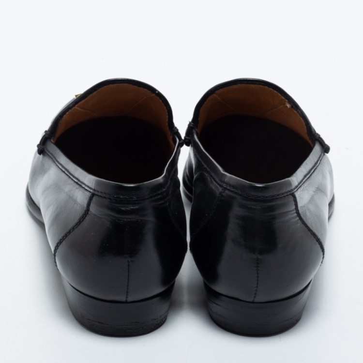 Pre Owned Hermes Black Leather H Logo Paris Loafers Size 37.5