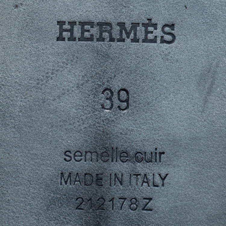 Pre Owned Hermes Black Shearling Fur Oran Flat Slides Size 39
