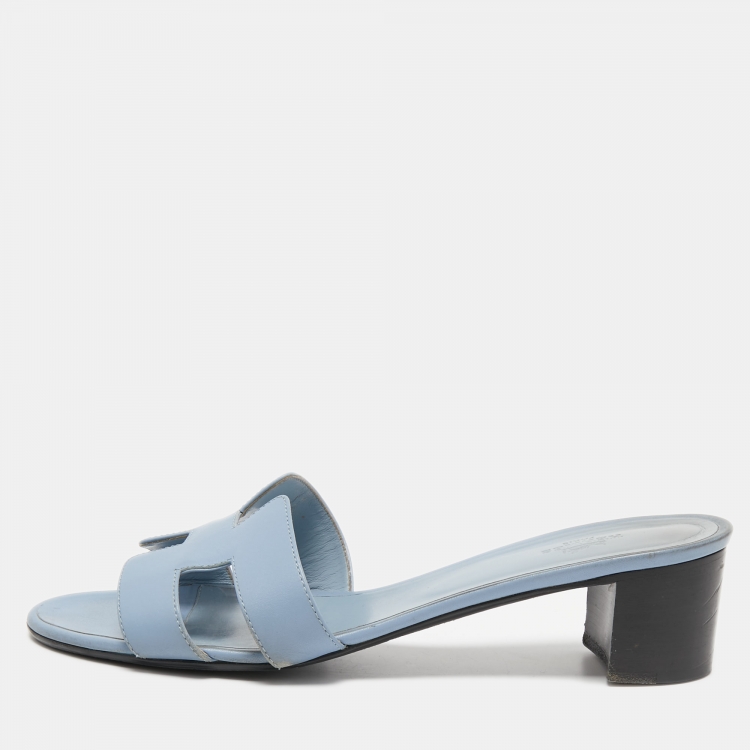 Pre Owned Hermes Blue Leather Oasis Sandals Size 41.5