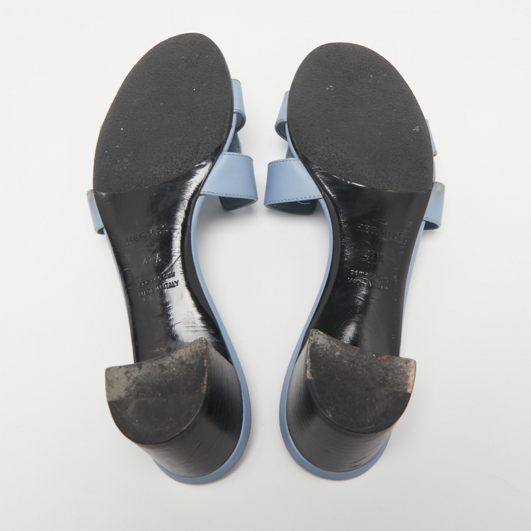 Pre Owned Hermes Blue Leather Oasis Sandals Size 41.5