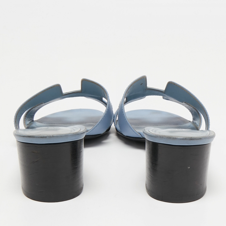 Pre Owned Hermes Blue Leather Oasis Sandals Size 41.5