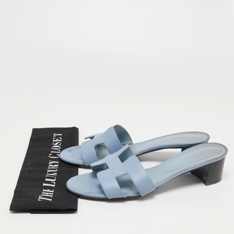 Pre Owned Hermes Blue Leather Oasis Sandals Size 41.5