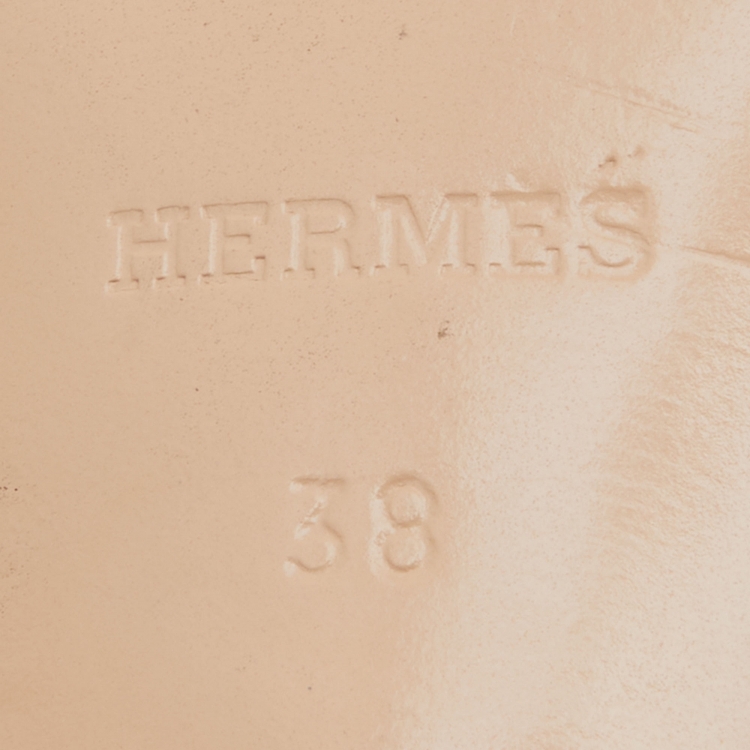 Pre Owned Hermes Peach Pink Leather Oasis Slide Sandals Size 38