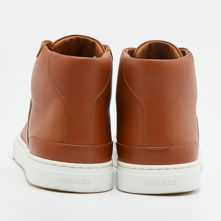 Pre Owned Hermes Brown Leather Daydream High Top Sneakers Size 38