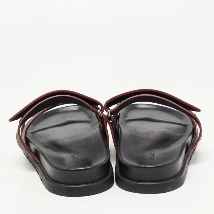 Pre Owned Hermes Black Textured Leather Chypre Sandals Size 40