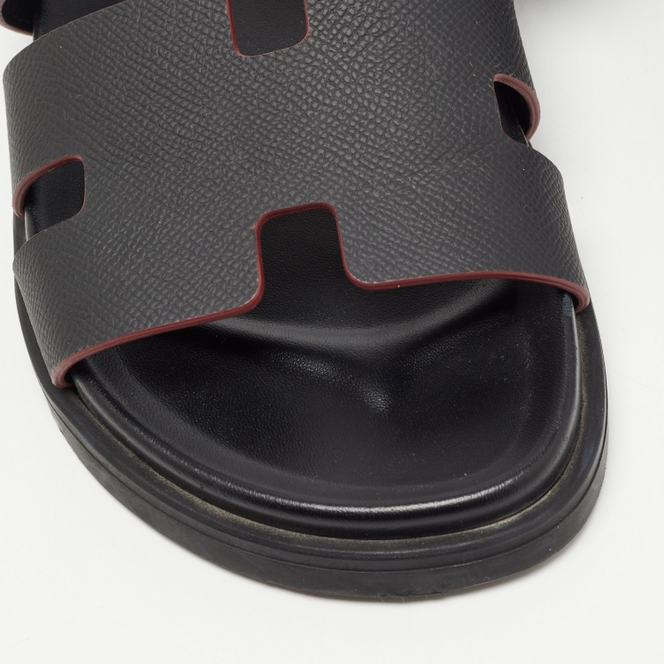 Pre Owned Hermes Black Textured Leather Chypre Sandals Size 40