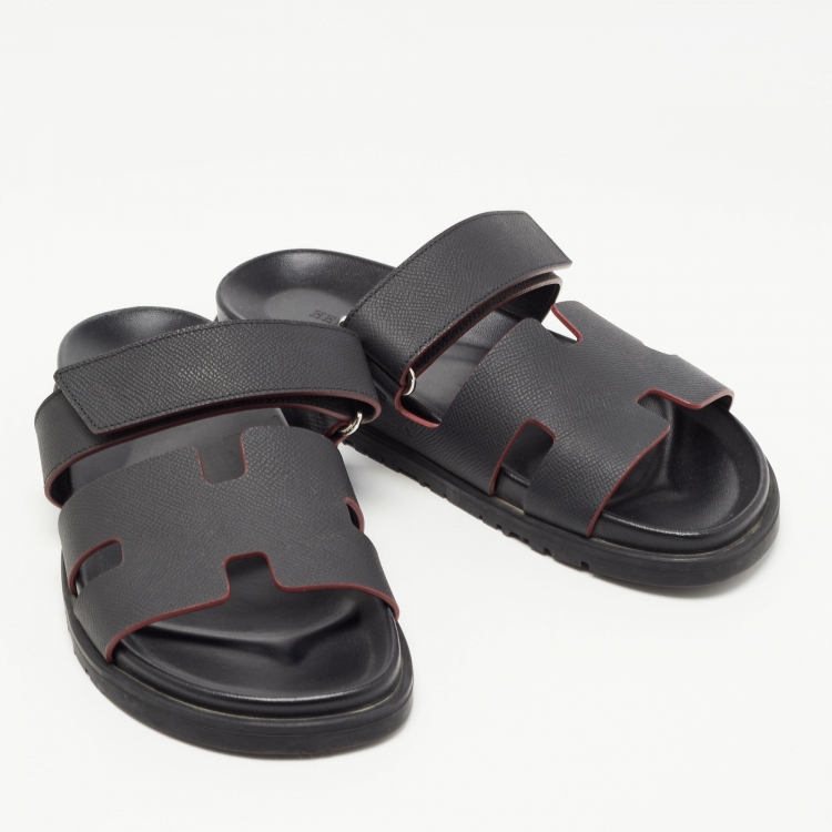 Pre Owned Hermes Black Textured Leather Chypre Sandals Size 40