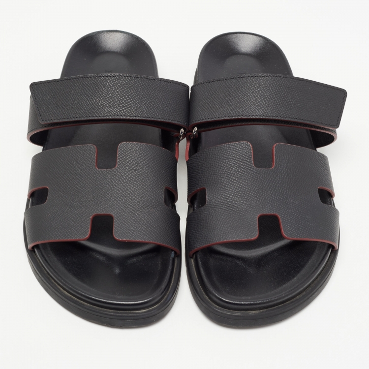 Pre Owned Hermes Black Textured Leather Chypre Sandals Size 40