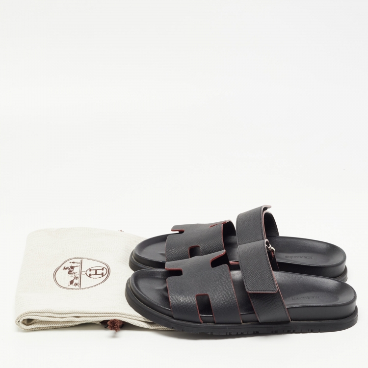 Pre Owned Hermes Black Textured Leather Chypre Sandals Size 40