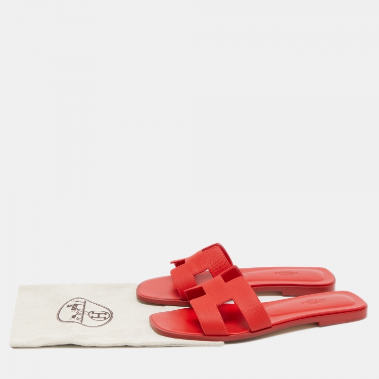 Pre Owned Hermès Red Leather Oran Slide Sandals Size 39