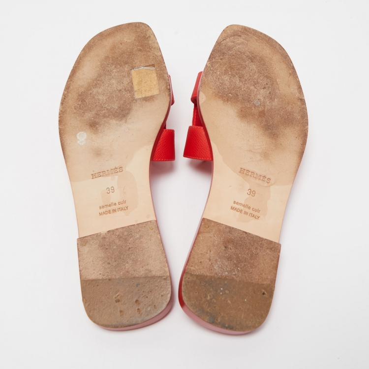Pre Owned Hermès Red Leather Oran Slide Sandals Size 39