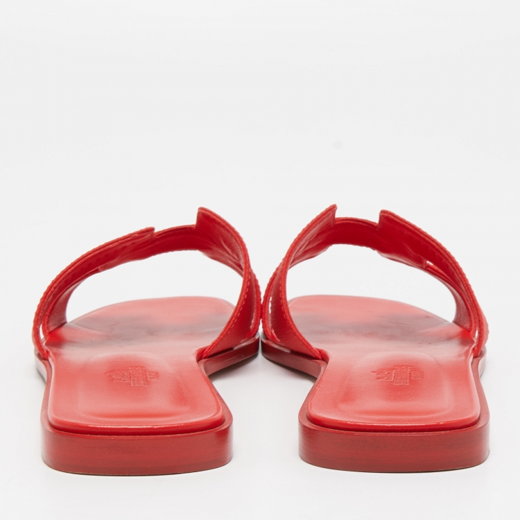 Pre Owned Hermès Red Leather Oran Slide Sandals Size 39