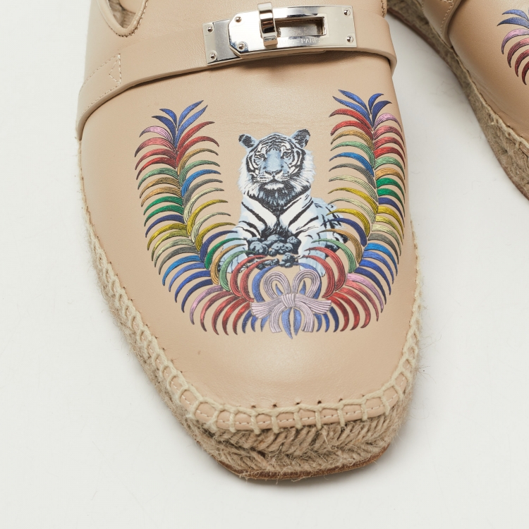 Pre Owned Hermes Beige Leather Feria Espadrille Size 38