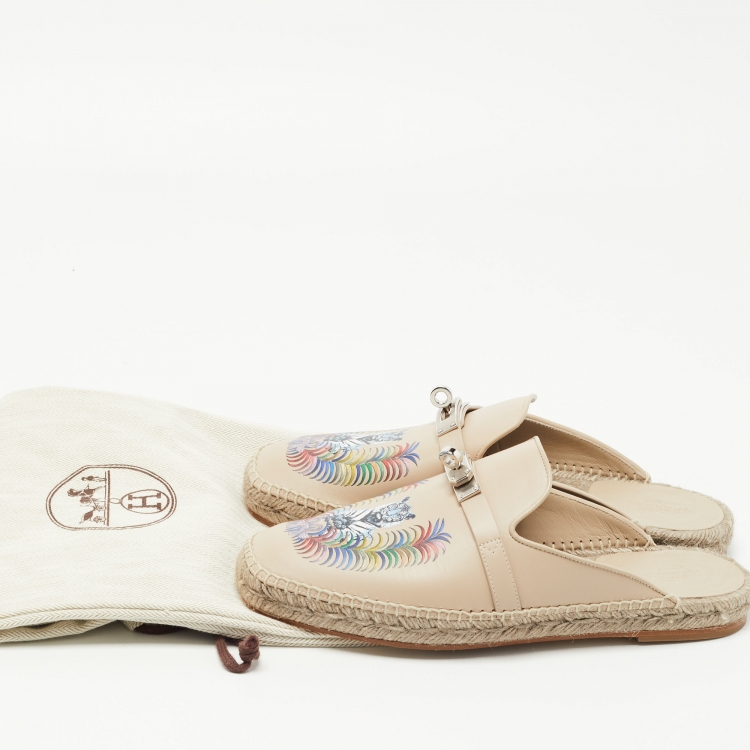 Pre Owned Hermes Beige Leather Feria Espadrille Size 38