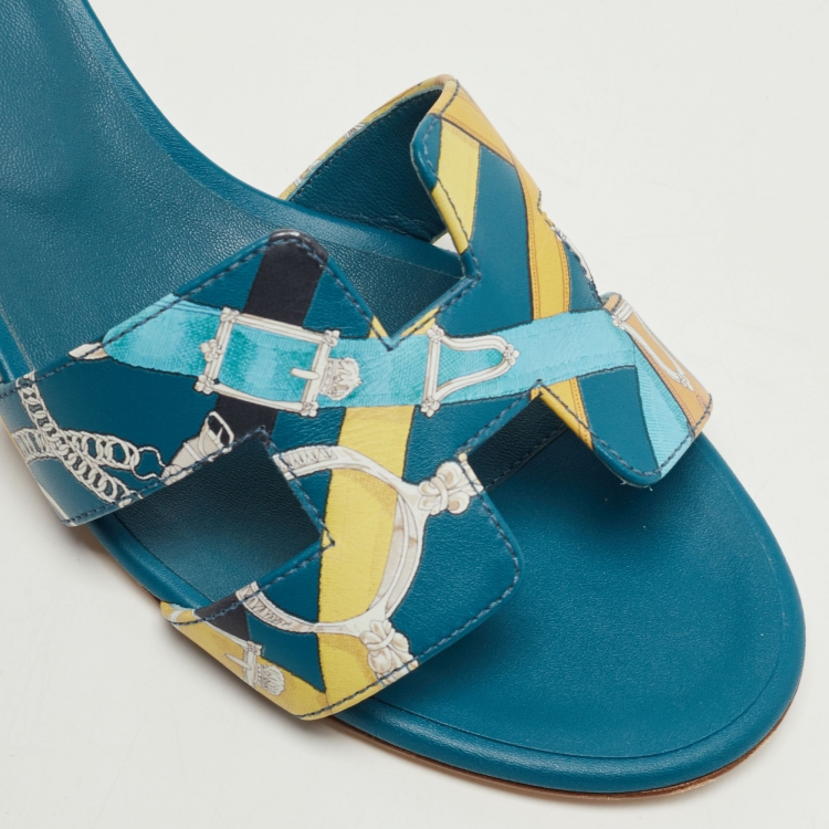 Pre Owned Hermes Multicolor Leather Oasis Slide Sandals Size 37.5