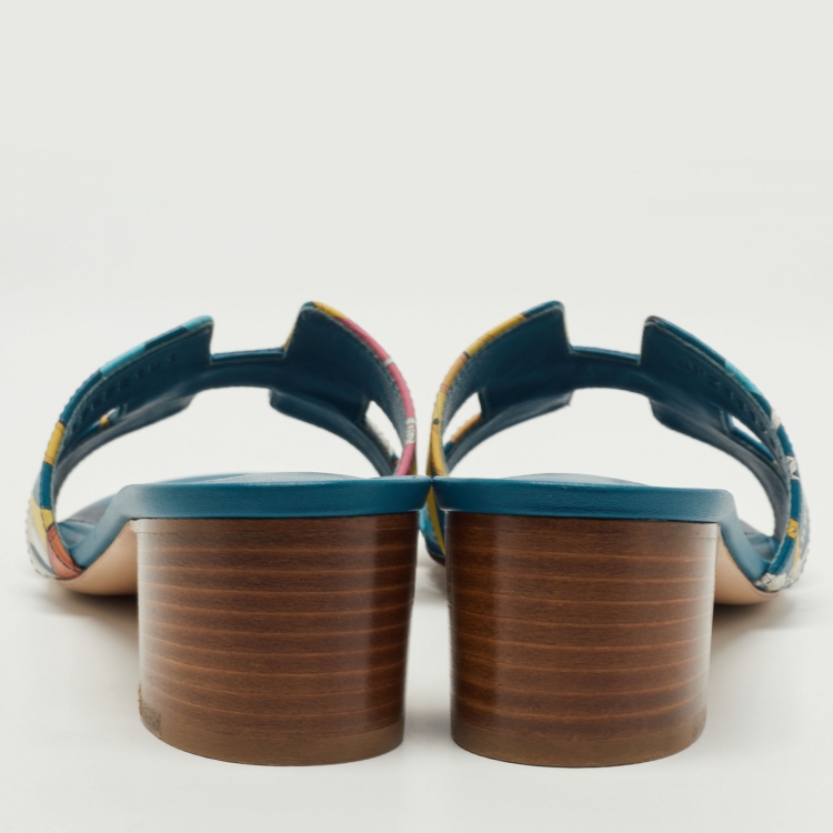 Pre Owned Hermes Multicolor Leather Oasis Slide Sandals Size 37.5