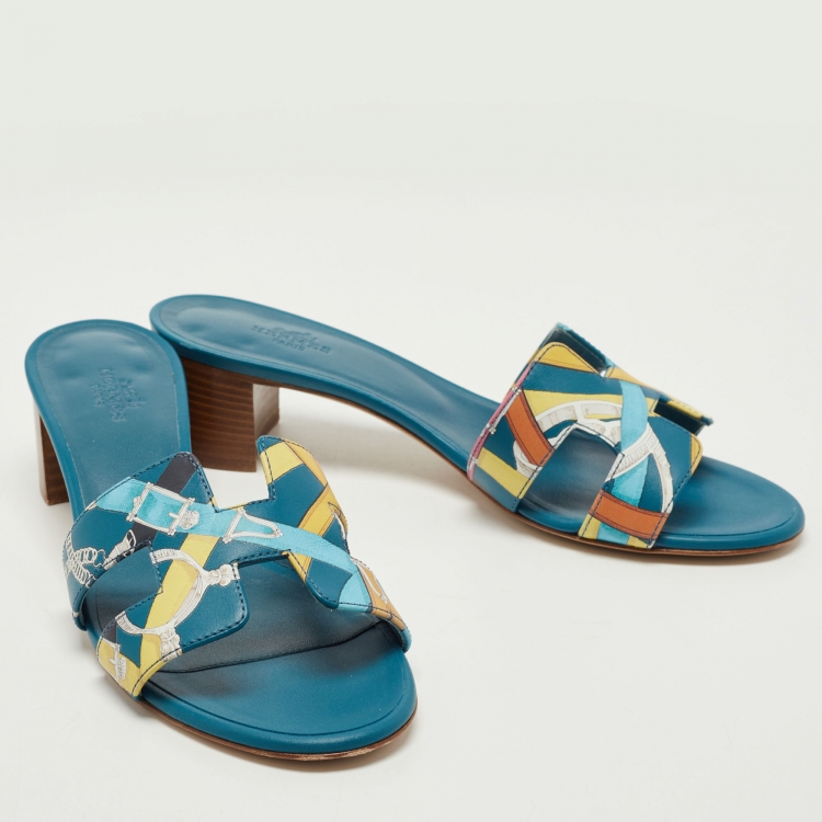 Pre Owned Hermes Multicolor Leather Oasis Slide Sandals Size 37.5