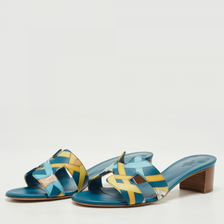 Pre Owned Hermes Multicolor Leather Oasis Slide Sandals Size 37.5