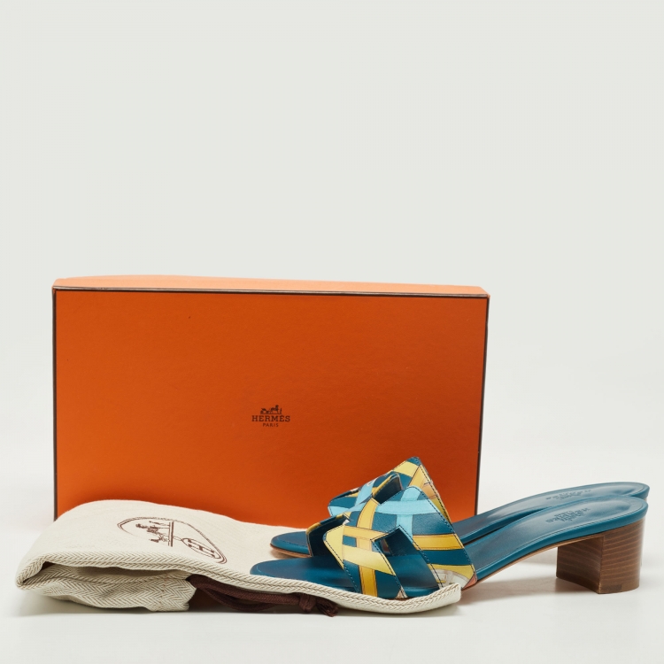 Pre Owned Hermes Multicolor Leather Oasis Slide Sandals Size 37.5
