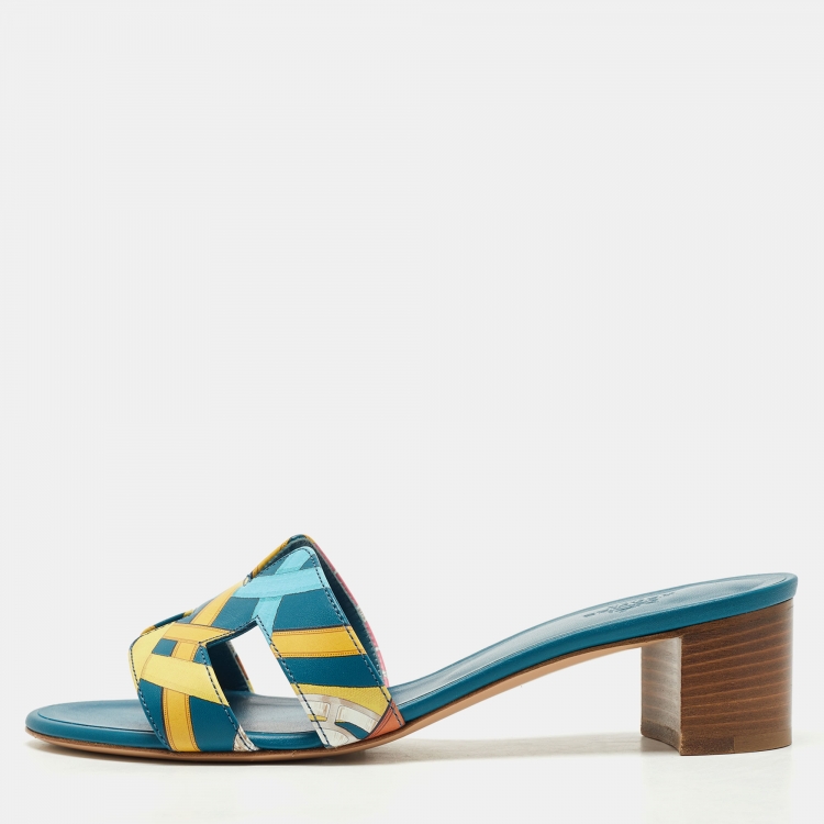 Pre Owned Hermes Multicolor Leather Oasis Slide Sandals Size 37.5