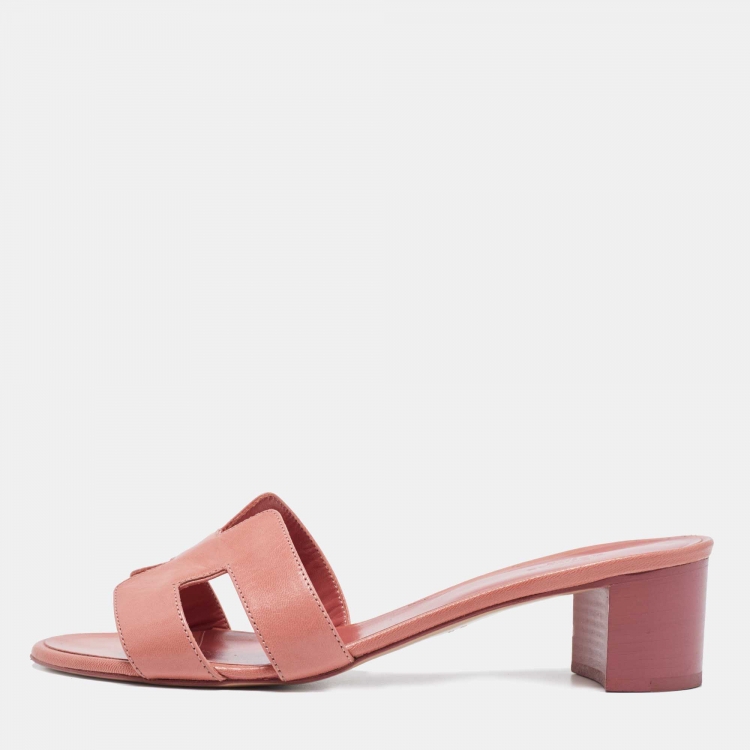 Pre Owned Hermes Pink Leather Oasis Slides Sandals Size 40