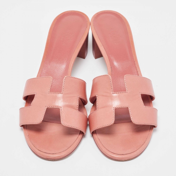 Pre Owned Hermes Pink Leather Oasis Slides Sandals Size 40