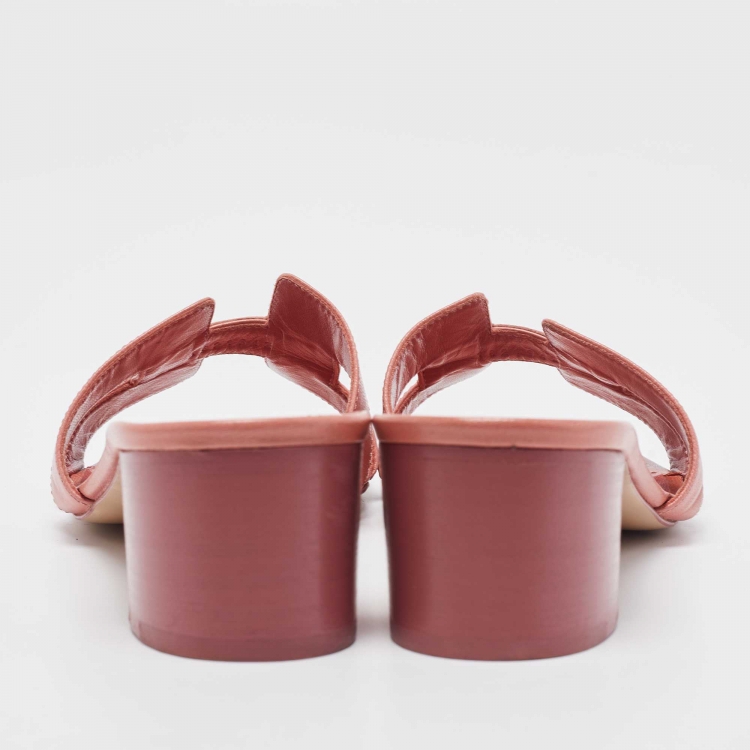 Pre Owned Hermes Pink Leather Oasis Slides Sandals Size 40