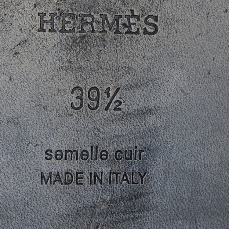 Pre Owned Hermes Black Leather Oran Flat Slides Size 39.5 