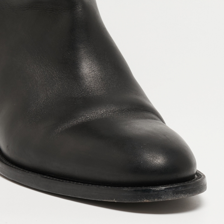 Pre Owned Hermes Black Leather H Jumping Knee Length Boots Size 38