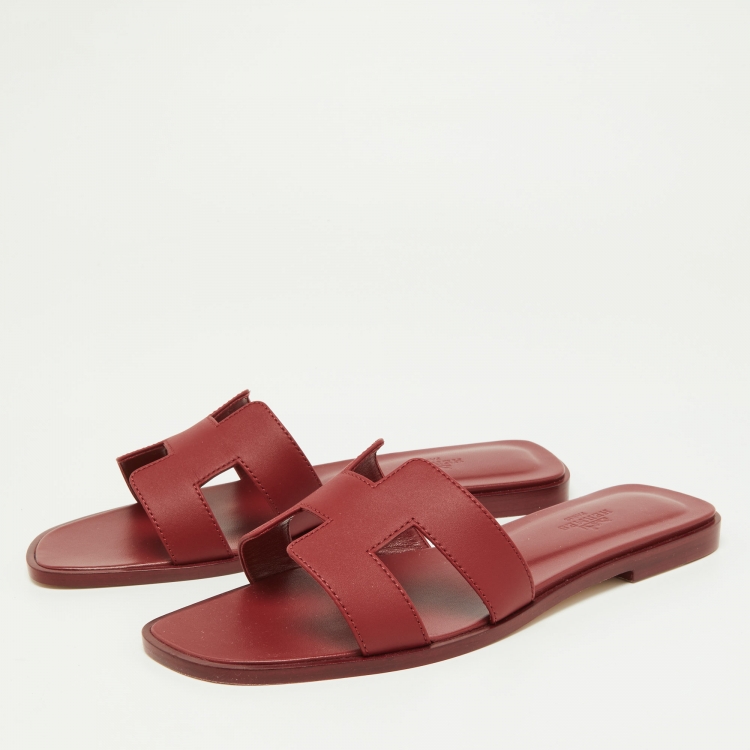 red slip on sandals